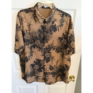 JOTOOK Men's Casual Shirt Size XL Brown/Floral/Black